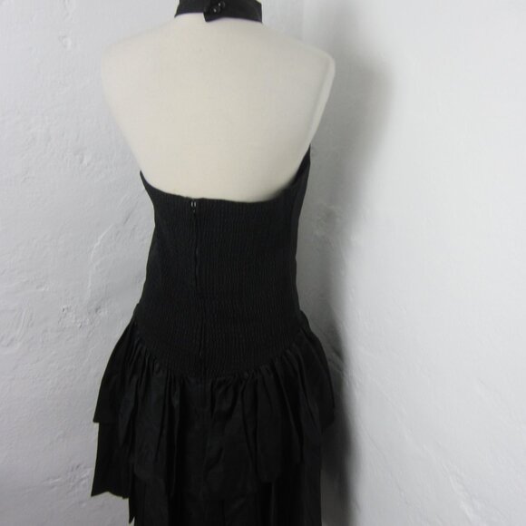 Vintage 70s Positively Ellen Dress Black Taffeta Drop Waist Collared Size 11/12 - Picture 4 of 8